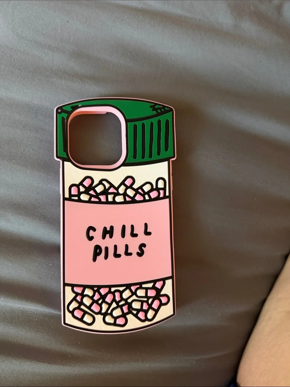 Pink 'Chill Pills' Silicone Phone Case with Green Cap